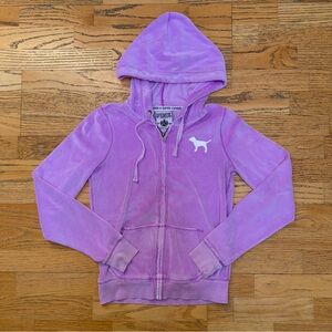 VICTORIAS SECRET PINK Dog Terrycloth Full Zip Hooded Sweatshirt  Y2K Purple XS
